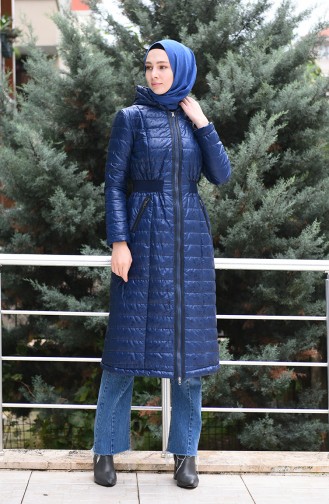 Hooded Quilted Coat Navy Blue 35851-02