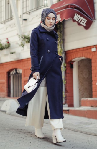 Buttoned Coat Navy Blue 35856-01