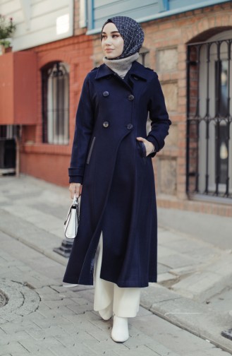 Buttoned Coat Navy Blue 35856-01