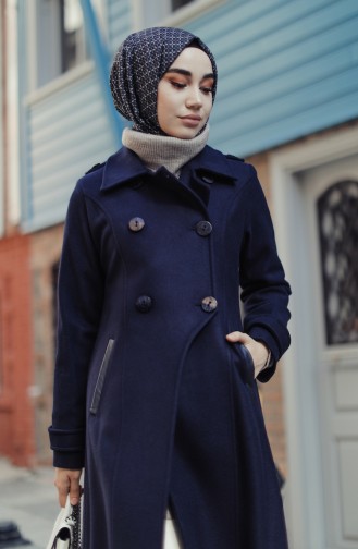 Buttoned Coat Navy Blue 35856-01