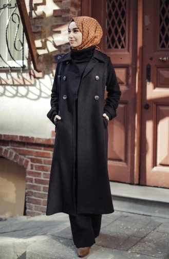 معطف طويل أسود 35856-03