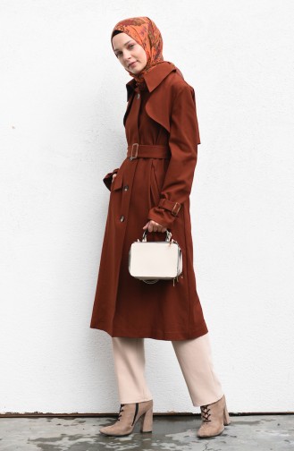 Belted Short Trench Coat Brown Tobacco 90005-02