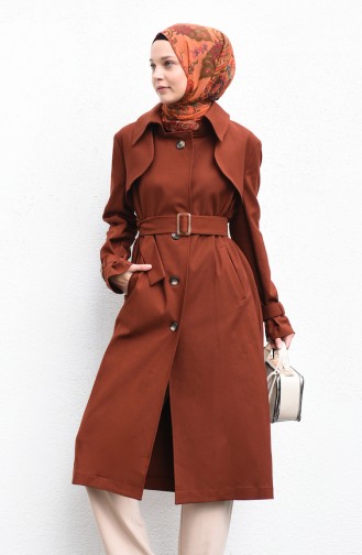 Belted Short Trench Coat Brown Tobacco 90005-02