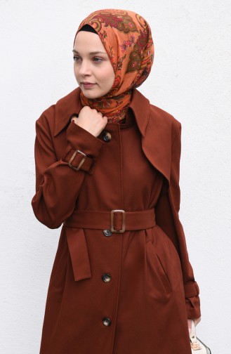 Belted Short Trench Coat Brown Tobacco 90005-02