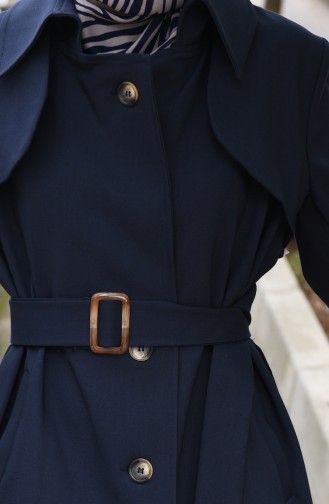 Belted Short Trench Coat Navy Blue 90005-03