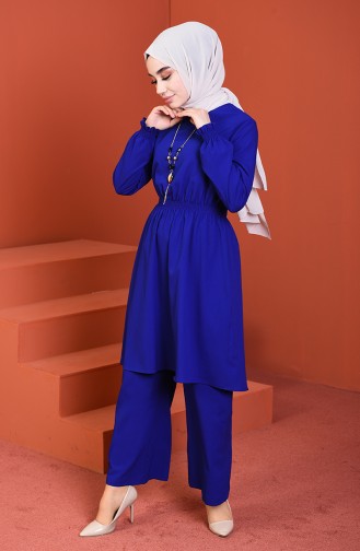Beli Lastikli Tunik Pantolon İkili Takım 1205-05 Saks
