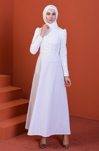 White Hijab Dress 3104-04
