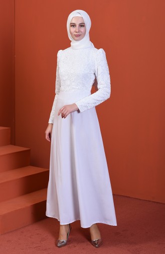 White Hijab Dress 3104-04