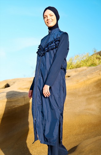 Tasseled Hijab Swimwear Navy Blue 1998-01