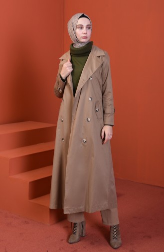 Buttoned Long Trench Coat Mink 508919-01