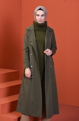 Buttoned Long Trench Coat Khaki 508919-03