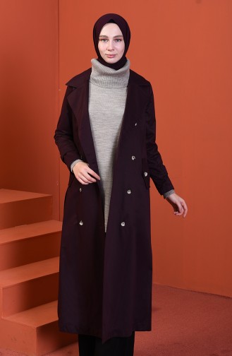 Buttoned Long Trench Coat Dark Burgundy 508919-04