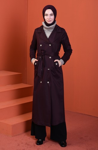 Buttoned Long Trench Coat Dark Burgundy 508919-04