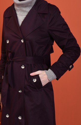 Buttoned Long Trench Coat Dark Burgundy 508919-04