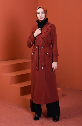 Buttoned Long Trench Coat Brick 508919-05