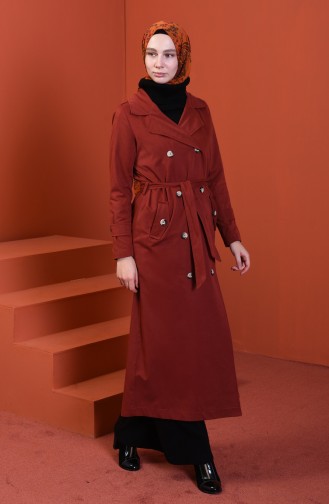 Buttoned Long Trench Coat Brick 508919-05