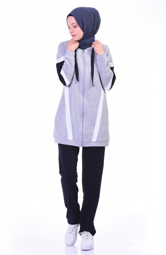 Zippered Tracksuit Set Gray 9108-01