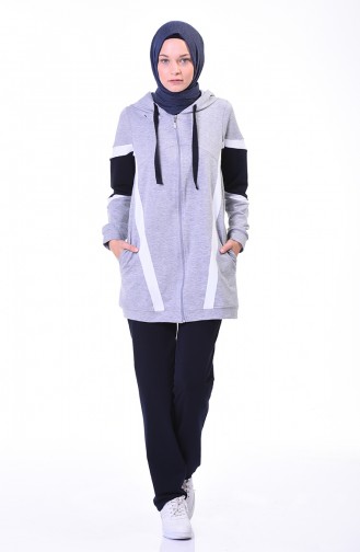 Zippered Tracksuit Set Gray 9108-01