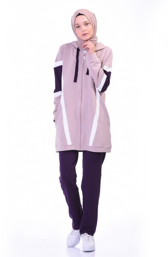 Zippered Tracksuit Set Light Lilac 9108-02