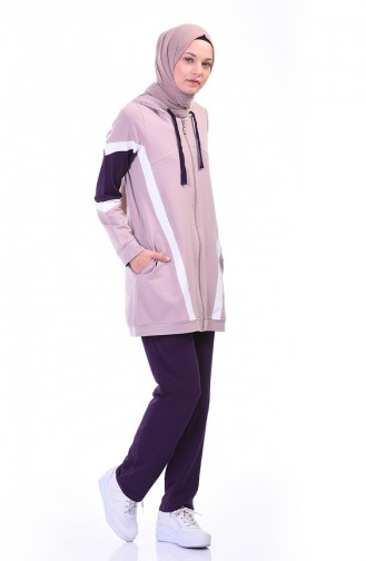 Zippered Tracksuit Set Light Lilac 9108-02