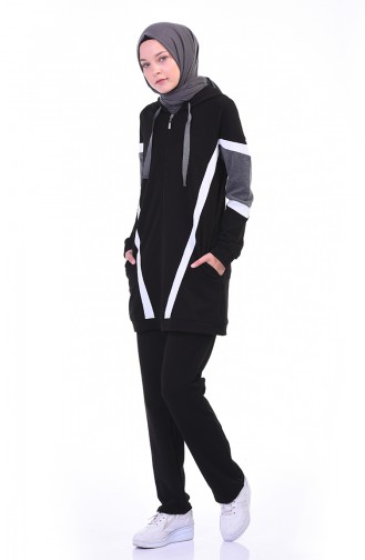 Zippered Tracksuit Set Black 9108-03