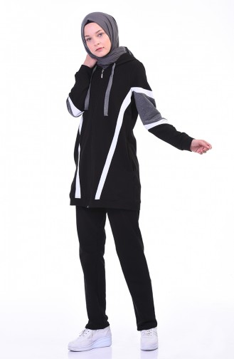 Zippered Tracksuit Set Black 9108-03