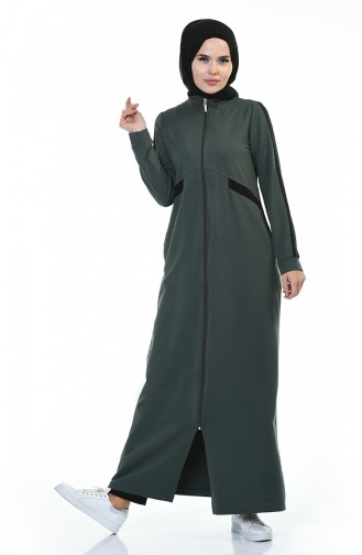 Zippered Sports Abaya Khaki 9107-01