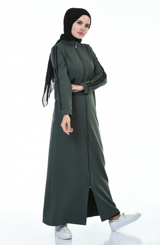 Zippered Sports Abaya Khaki 9107-01