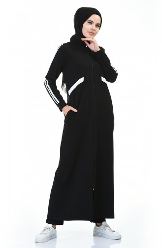 Zippered Sports Abaya Black 9107-02