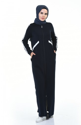 Zippered Sports Abaya Navy Blue 9107-03