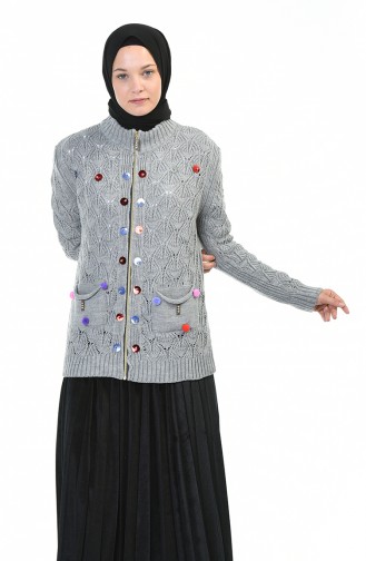 Tricot Zipper Cardigan Gray 1071-03