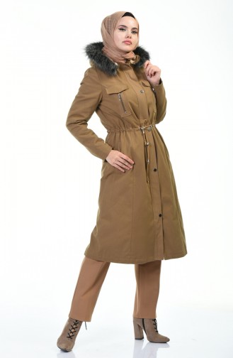 Waist Shirred Coat Camel Color 9011-01