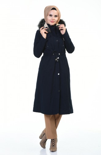 Waist Shirred Coat Navy Blue 9011-02