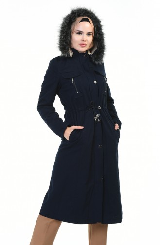 Waist Shirred Coat Navy Blue 9011-02