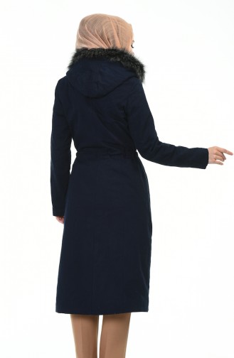 Waist Shirred Coat Navy Blue 9011-02