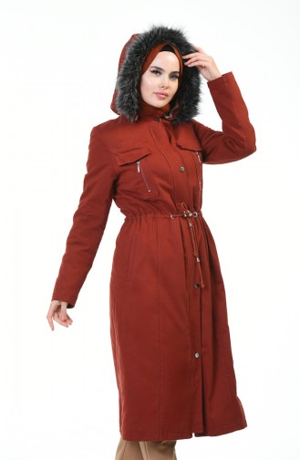 Waist Shirred Coat Brick 9011-05