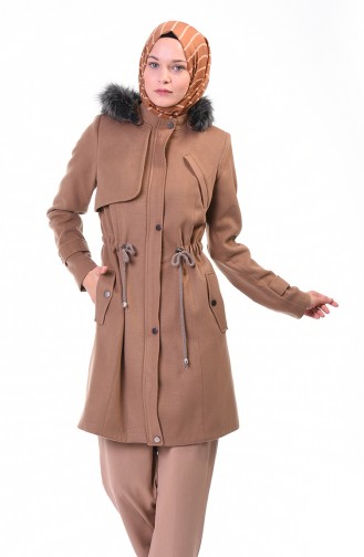 Waist Shirred Lined Coat Biscuit Color 9012-01
