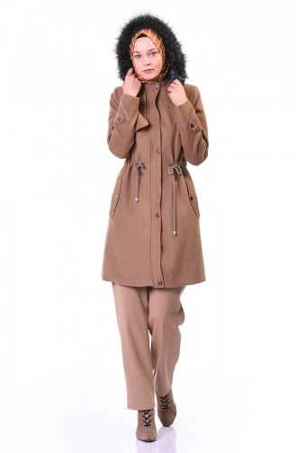Waist Shirred Lined Coat Biscuit Color 9012-01