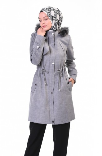 Waist Shirred Lined Coat Gray 9012-02