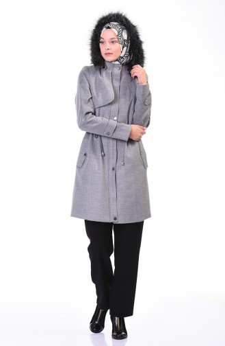 Waist Shirred Lined Coat Gray 9012-02