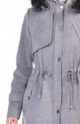 Waist Shirred Lined Coat Gray 9012-02