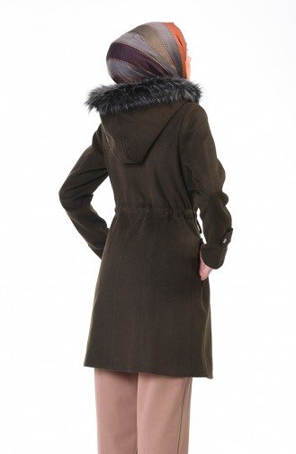 Waist Shirred Lined Coat Khaki 9012-04