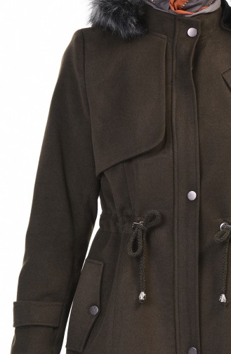 Waist Shirred Lined Coat Khaki 9012-04