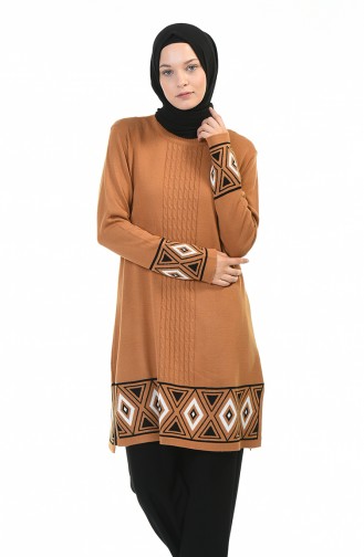 Geometric Patterned Sweater Tricot Brown Tobacco 2212-05