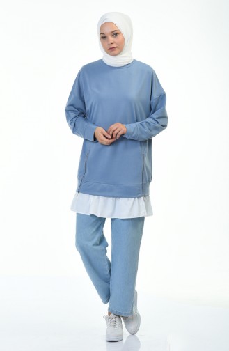 Sweatshirt Détail Fermeture 0755-01 Bleu 0755-01