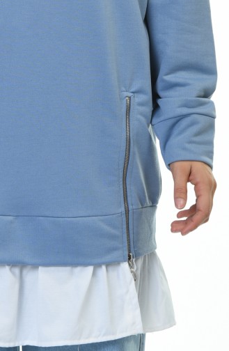 Fermuar Detaylı Sweatshirt 0755-01 Mavi