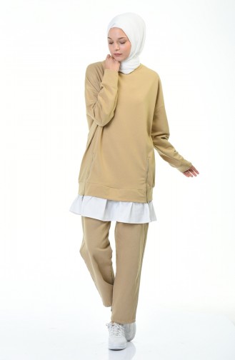 Zipper Detailed Sweatshirt Beige 0755-02