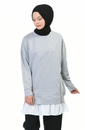 Fermuar Detaylı Sweatshirt 0755-05 Gri