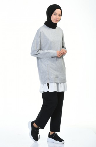 Fermuar Detaylı Sweatshirt 0755-05 Gri 0755-05