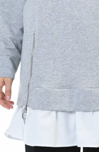 Zipper Detailed Sweatshirt Gray 0755-05